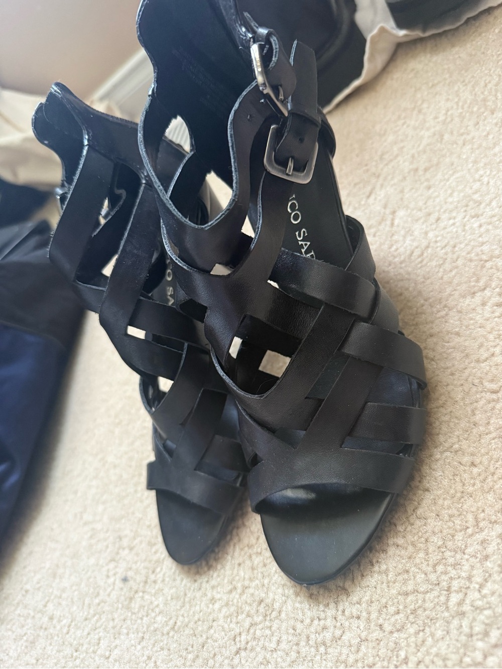 Franco Sarto Black Woven Strappy Heels